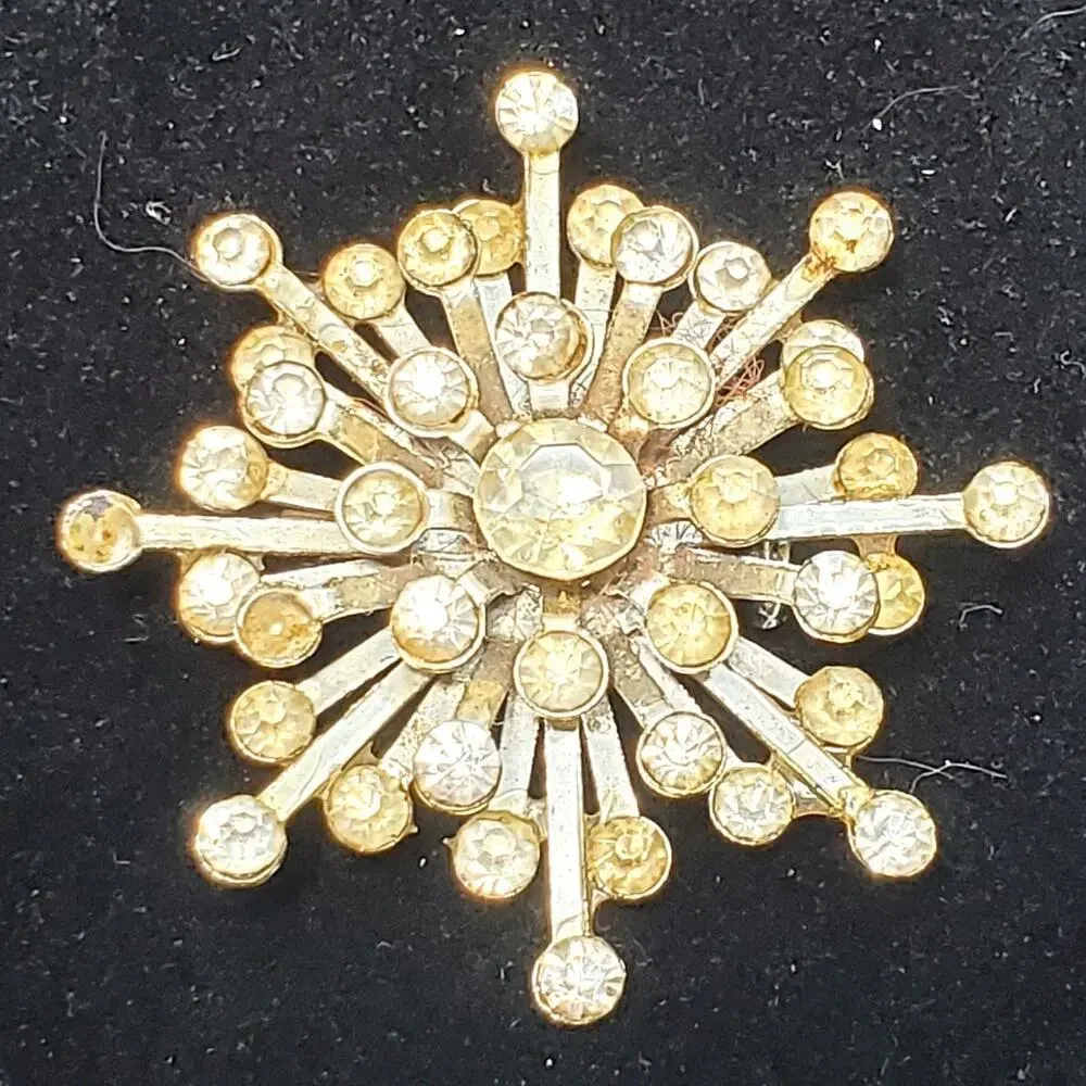 Starburst Clear Rhinestone Silver Tone Unsigned Brooch Pin 2